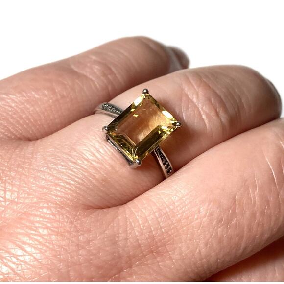 925 Sterling Silver Ring Citrine Rectangular 2.12g Size 7 - Picture 3 of 16